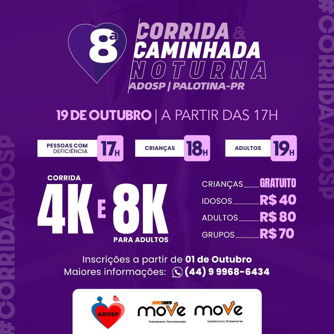 8ª edição da Corrida e Caminhada Noturna da ADOSP acontece neste sábado, dia 19