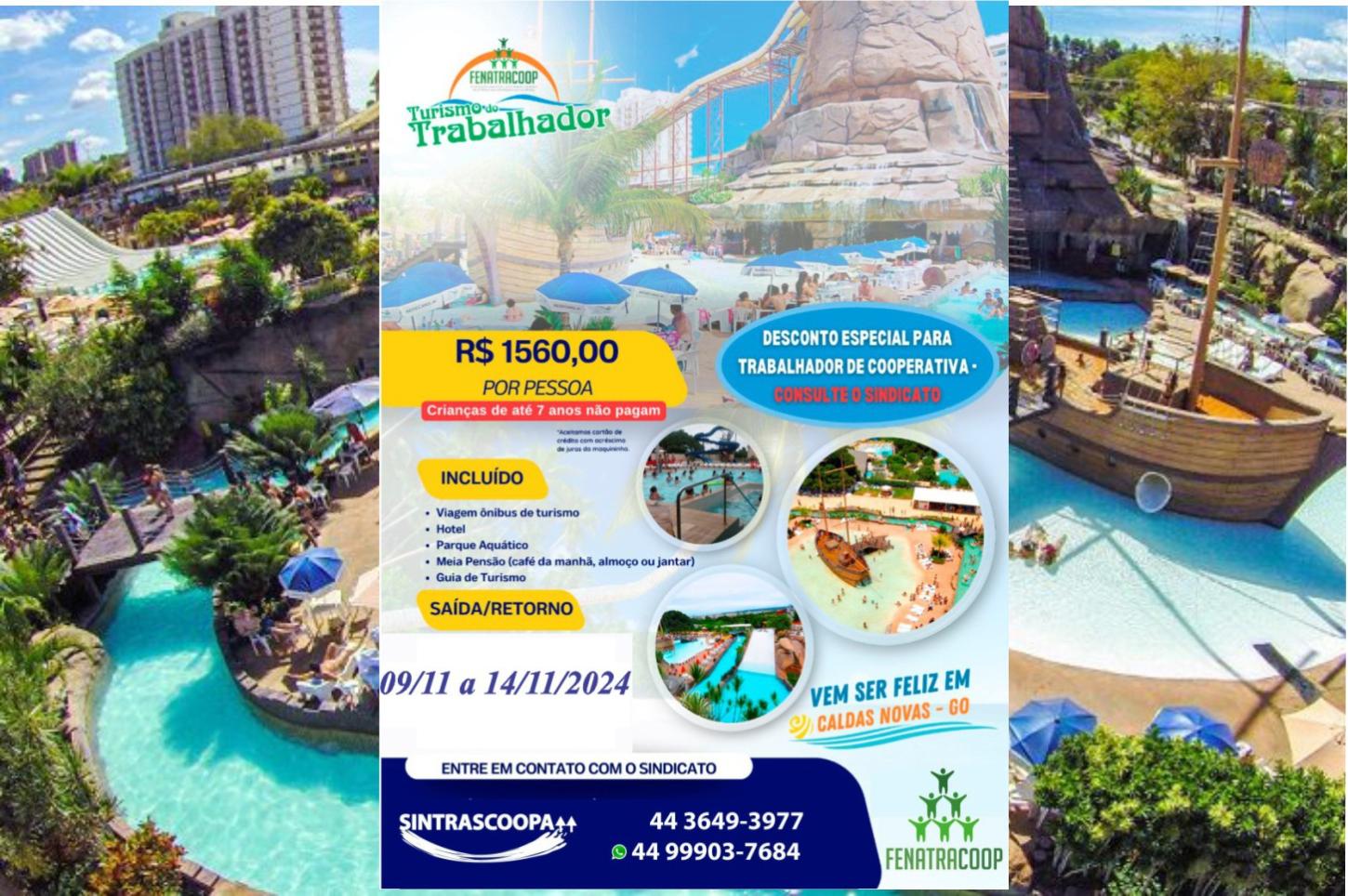 Turismo do Trabalhador: Sintrascoopa disponibiliza 20 pacotes por R$ 800.00