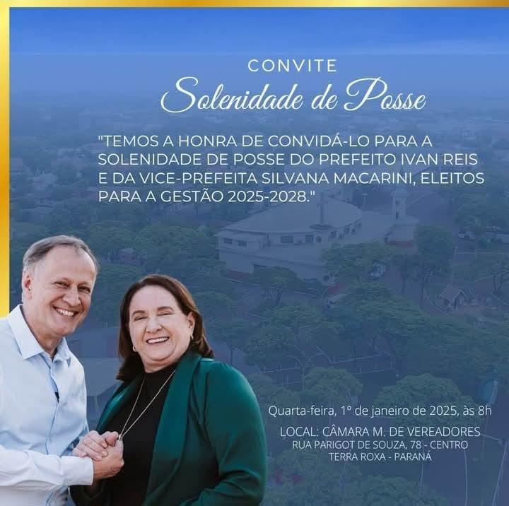 Prefeito Ivan Reis e a vice Silvana Macarini convidam a população para solenidade de posse