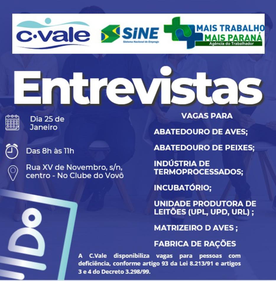 C.Vale terá entrevistas para vagas de emprego neste sábado