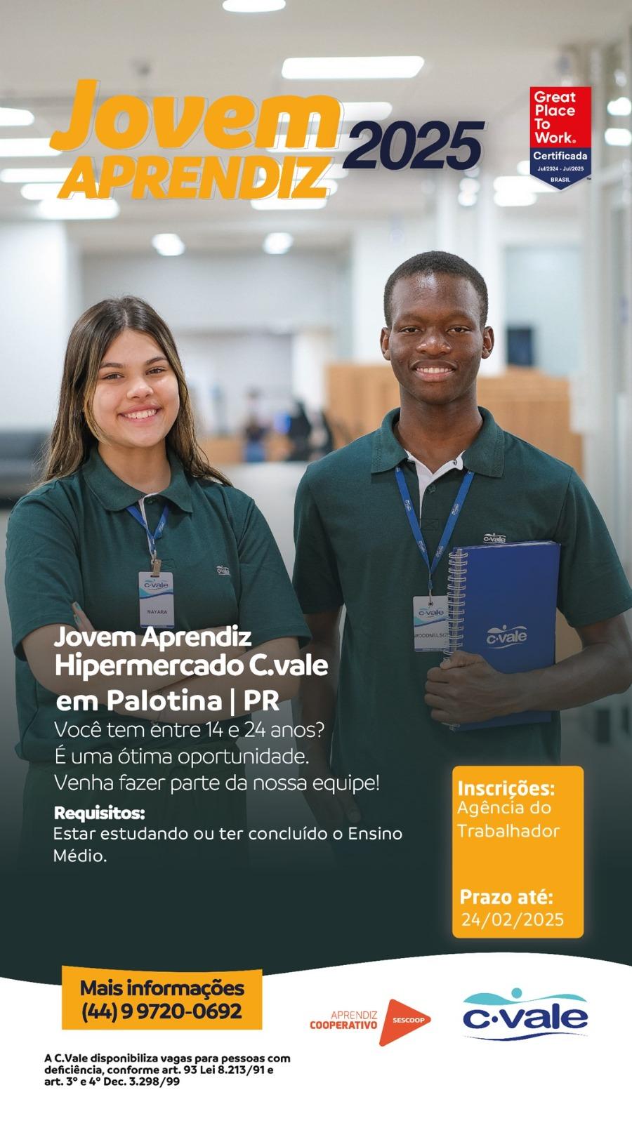 C.Vale abre inscrições para Jovem Aprendiz no Hipermercado de Palotina