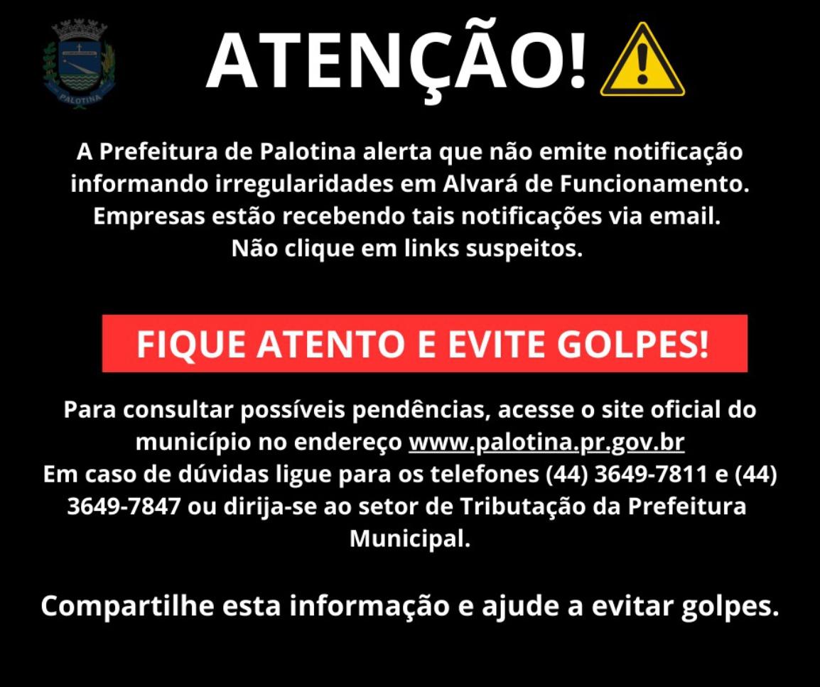 Prefeitura de Palotina alerta sobre notificações falsas