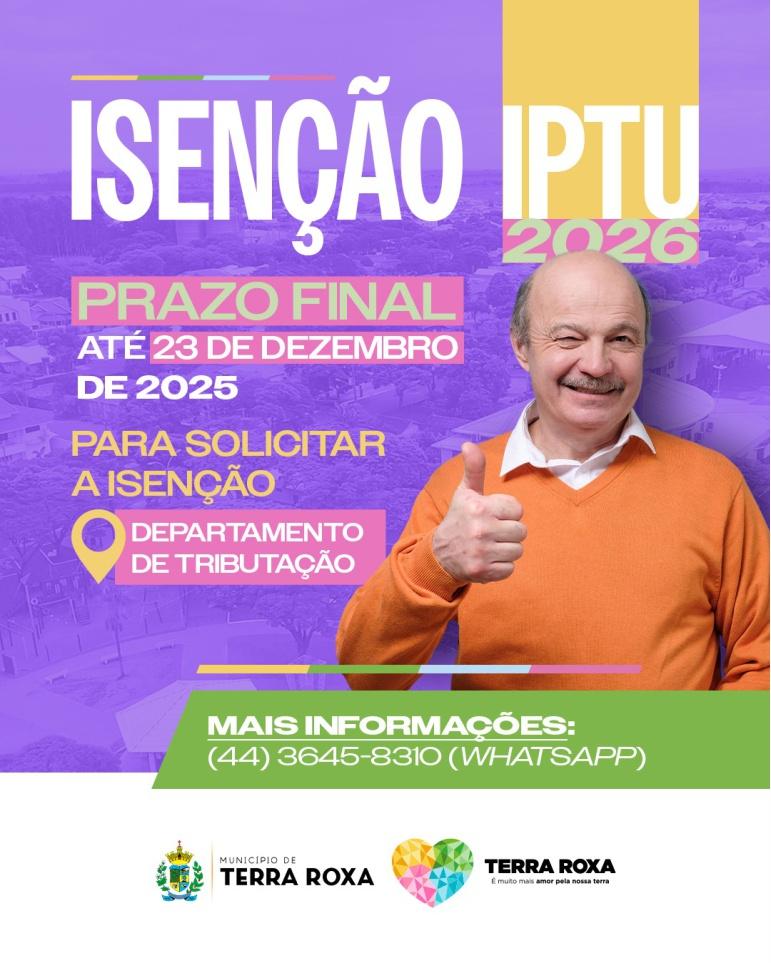 Terra Roxa abre inscrições para isenção do IPTU 2026
