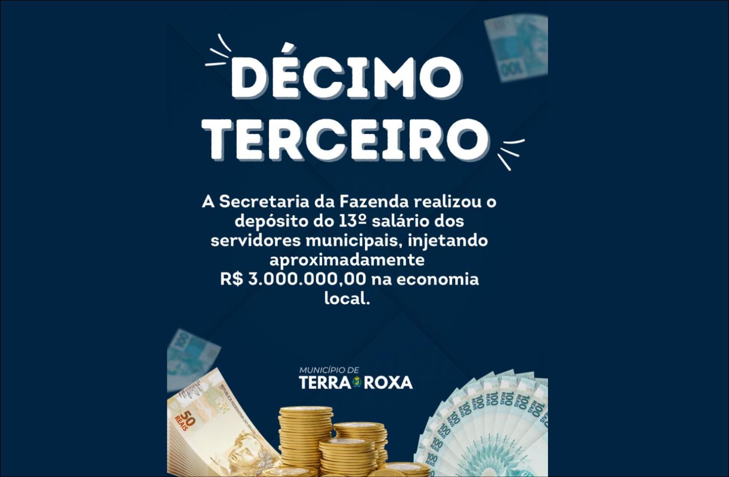 Prefeitura de Terra Roxa antecipa 13º salário e injeta R$ 3 milhões na economia local