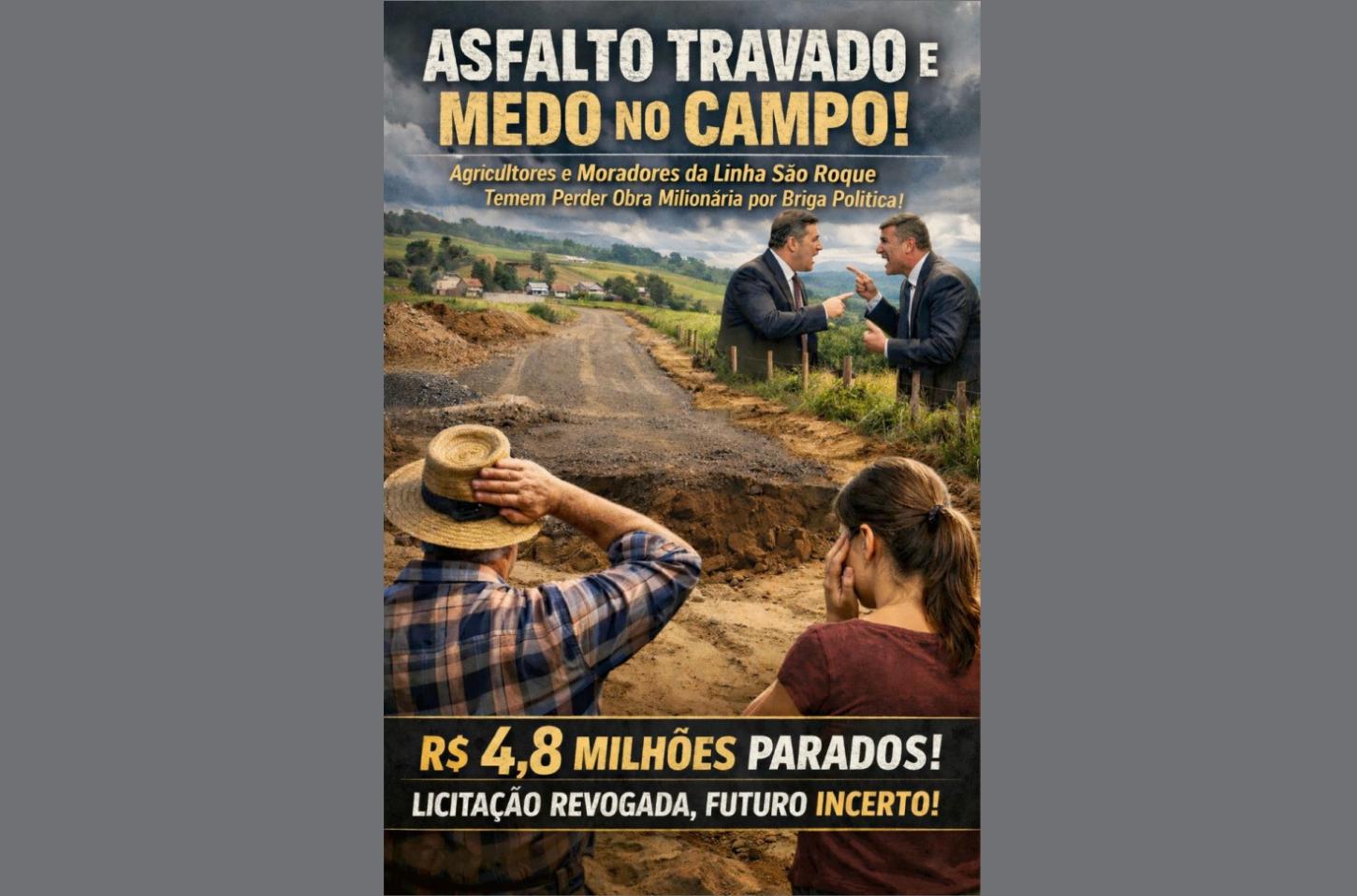 Agricultores e moradores da Linha São Roque temem perder obra milionária por briga política