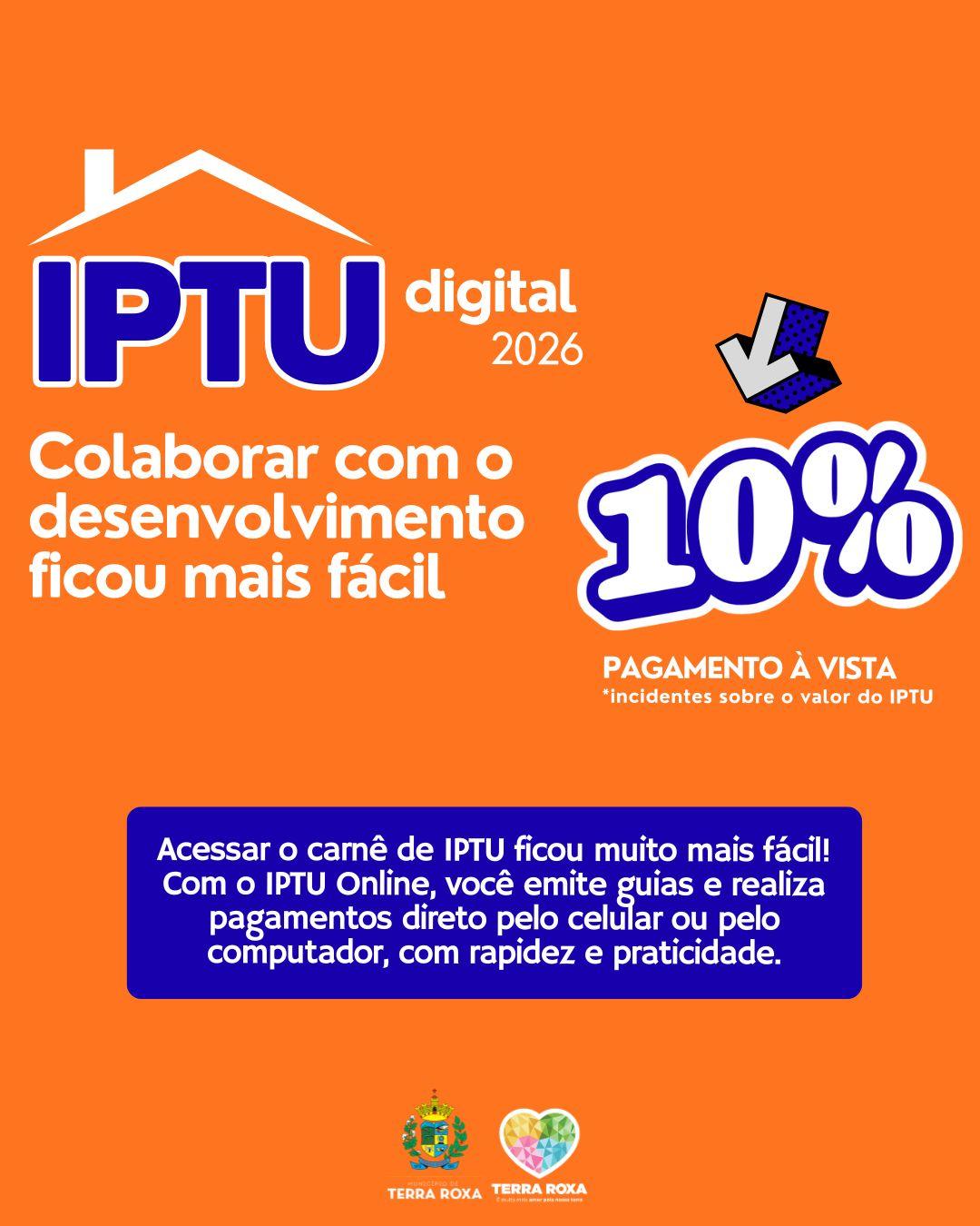 IPTU com 10% de desconto em Terra Roxa