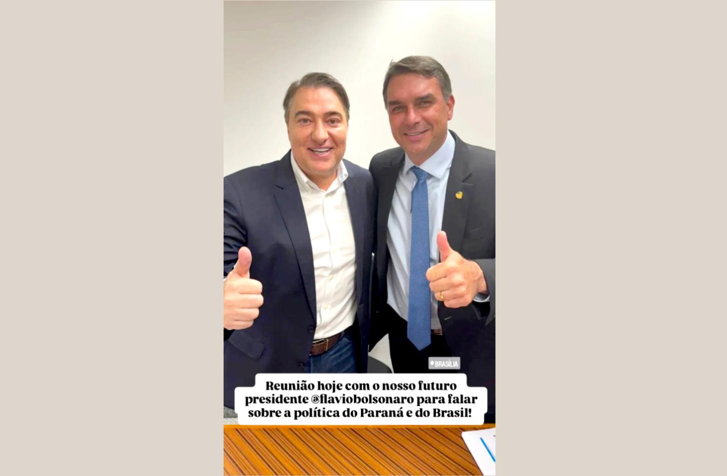 Giacobo se reúne com Flávio Bolsonaro e reforça articulação política no Paraná