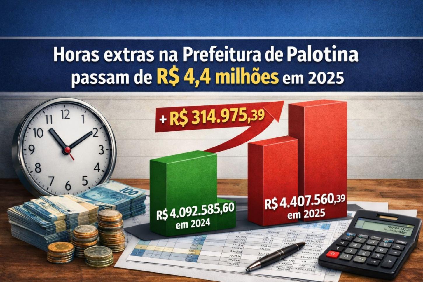 Horas extras na Prefeitura de Palotina passam de R$ 4,4 milhões em 2025