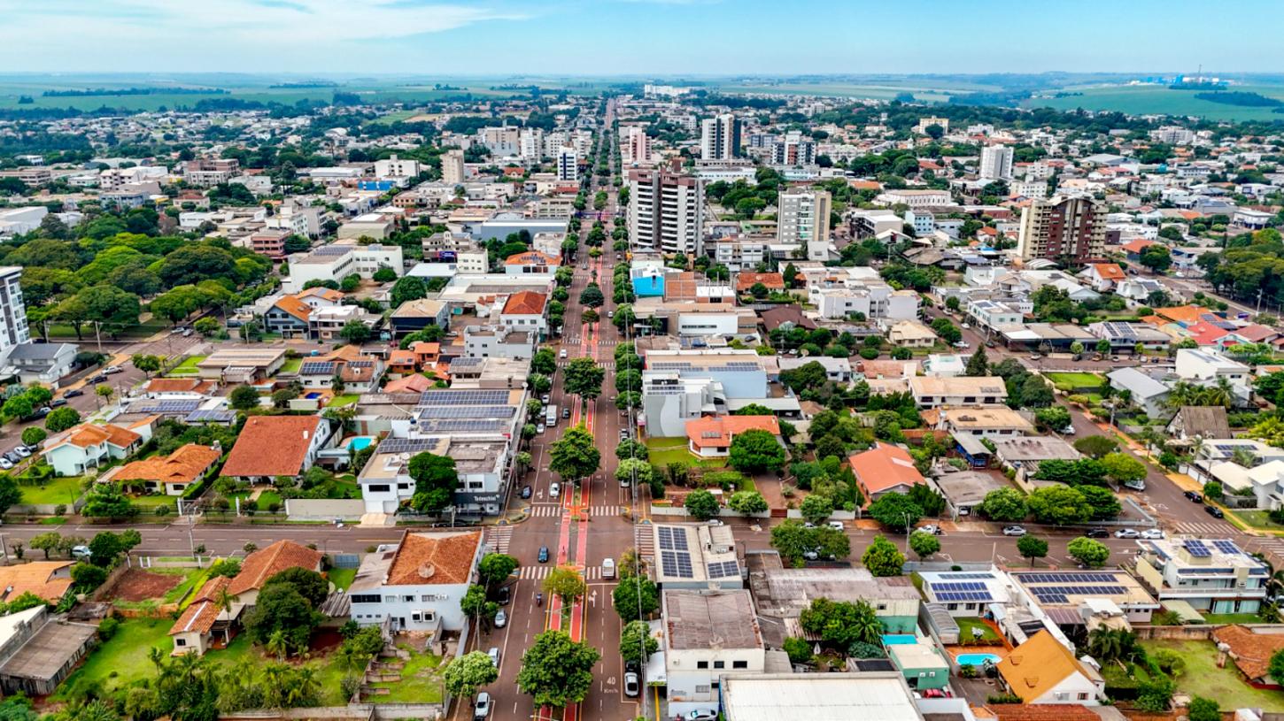 Vista aérea de Palotina: contribuintes têm até 10 de abril para aproveitar o desconto de 30% no pagamento à vista do IPTU 2026