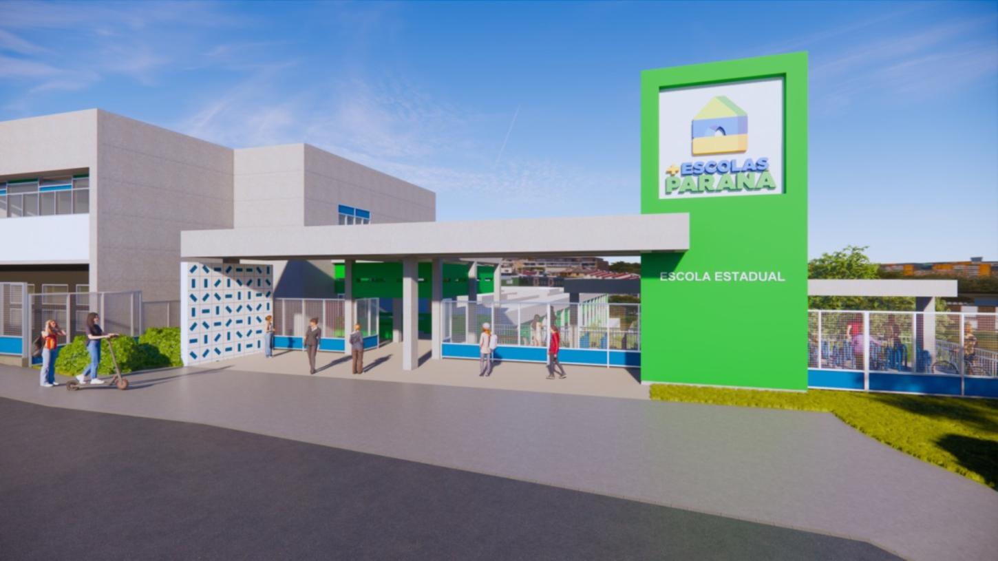 Imagem em 3D do projeto da nova Escola Paraná