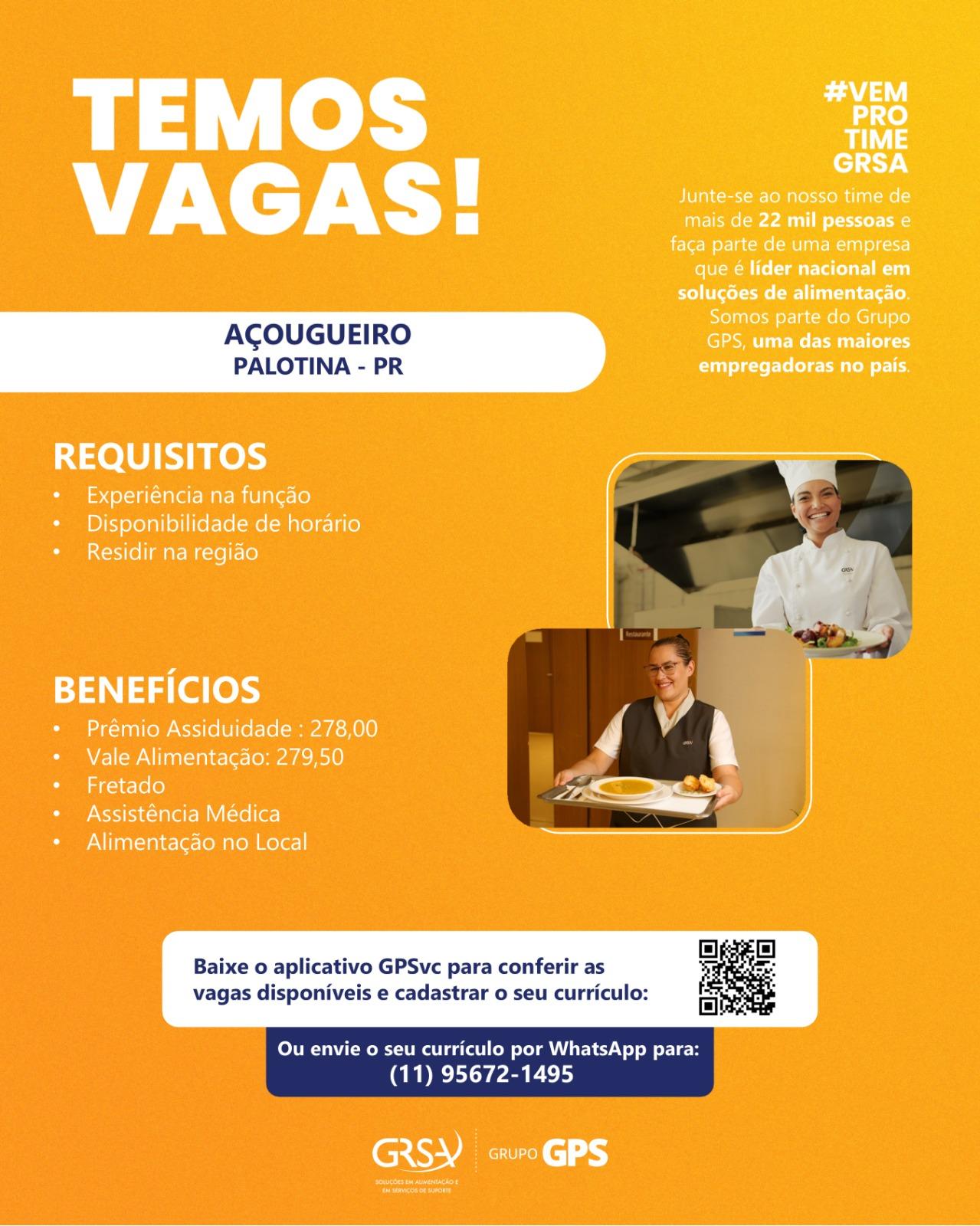 Vaga para trabalhar em Palotina-PR