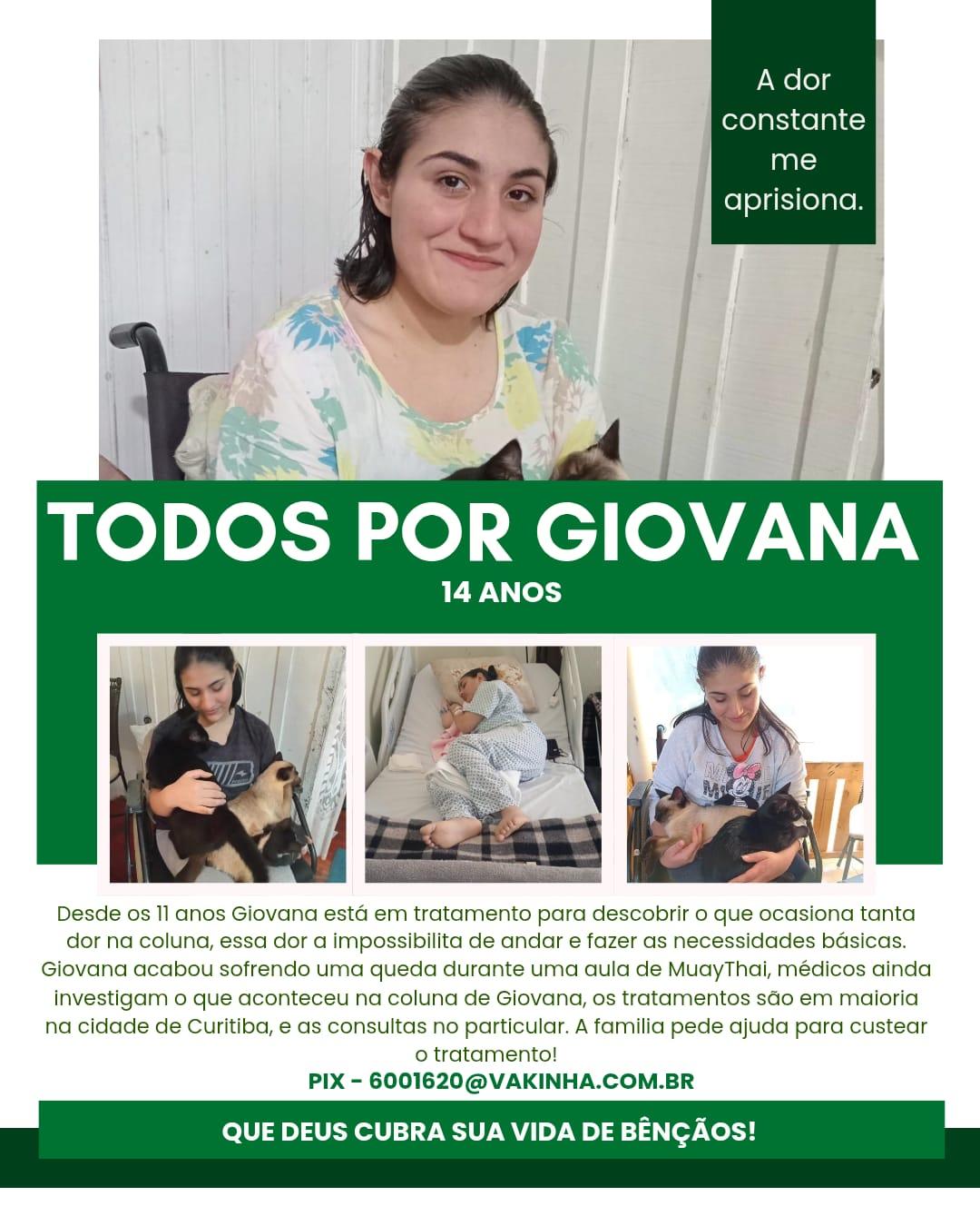 Campanha nas redes sociais mobiliza a comunidade para ajudar Giovana, de 14 anos