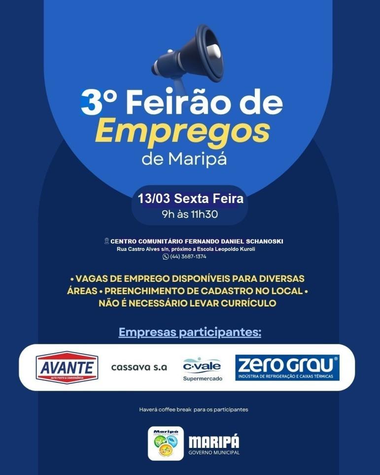 💼📢 Vem aí o 3º Feirão de Empregos de Maripá!
