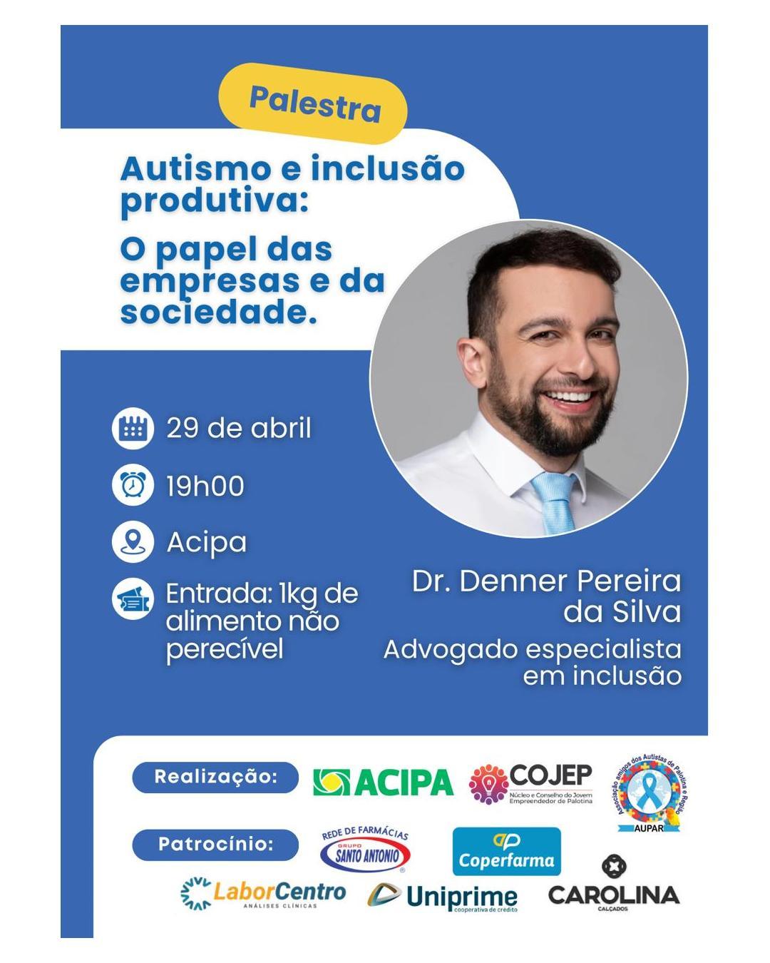 ACIPA convida comunidade para palestra gratuita sobre autismo e inclusão produtiva no dia 29 de abril, em Palotina