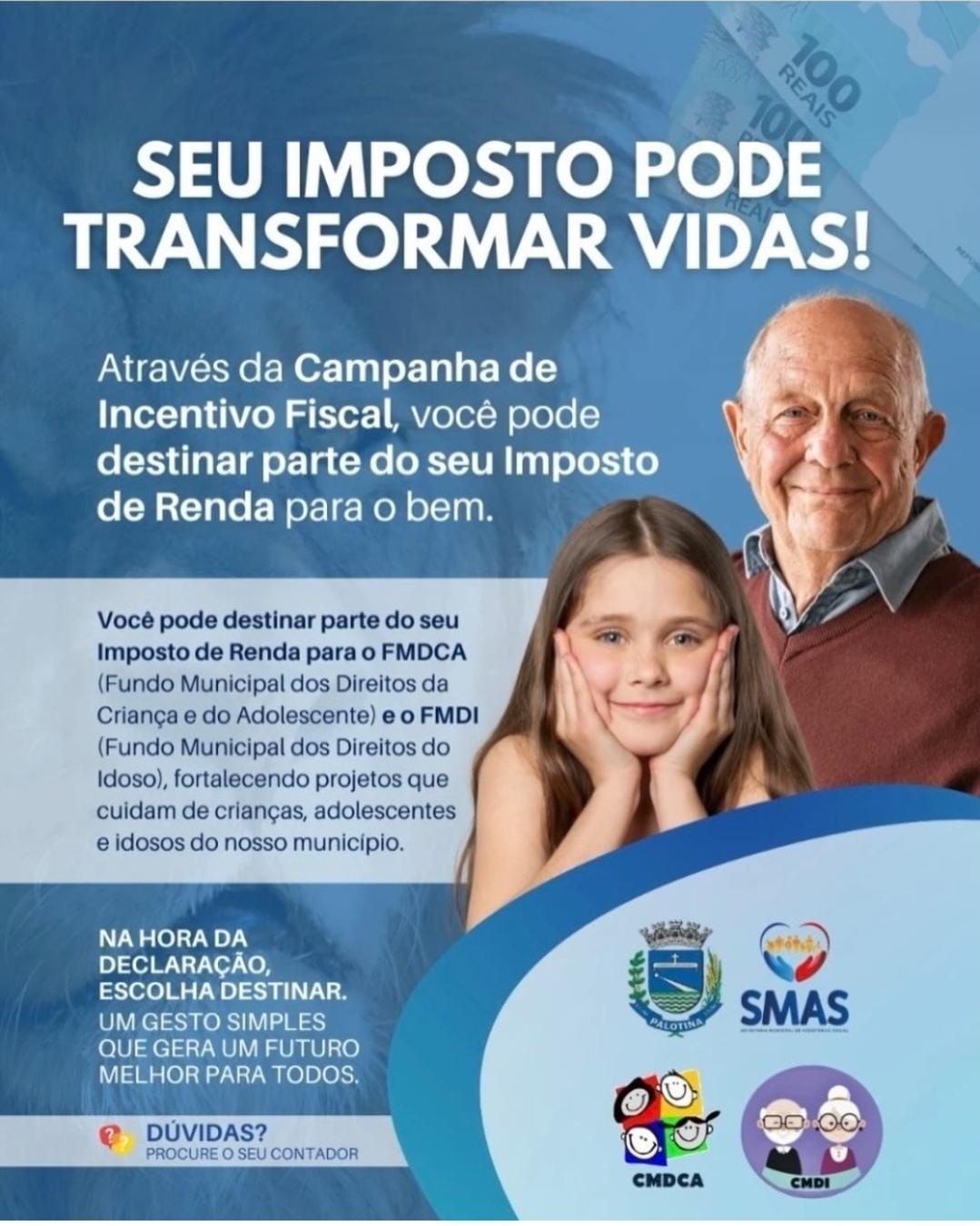 Parte do Imposto de Renda pode ser destinada para fundos municipais que atendem crianças, adolescentes e idosos em Palotina, fortalecendo projetos sociais e ações de cidadania