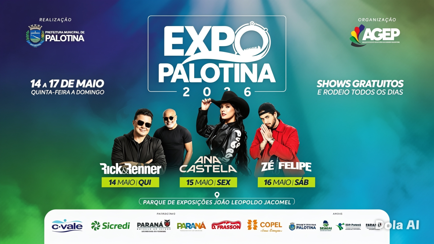 Expo Palotina 2026 divulga programação oficial com grandes shows, rodeio e atrações gratuitas