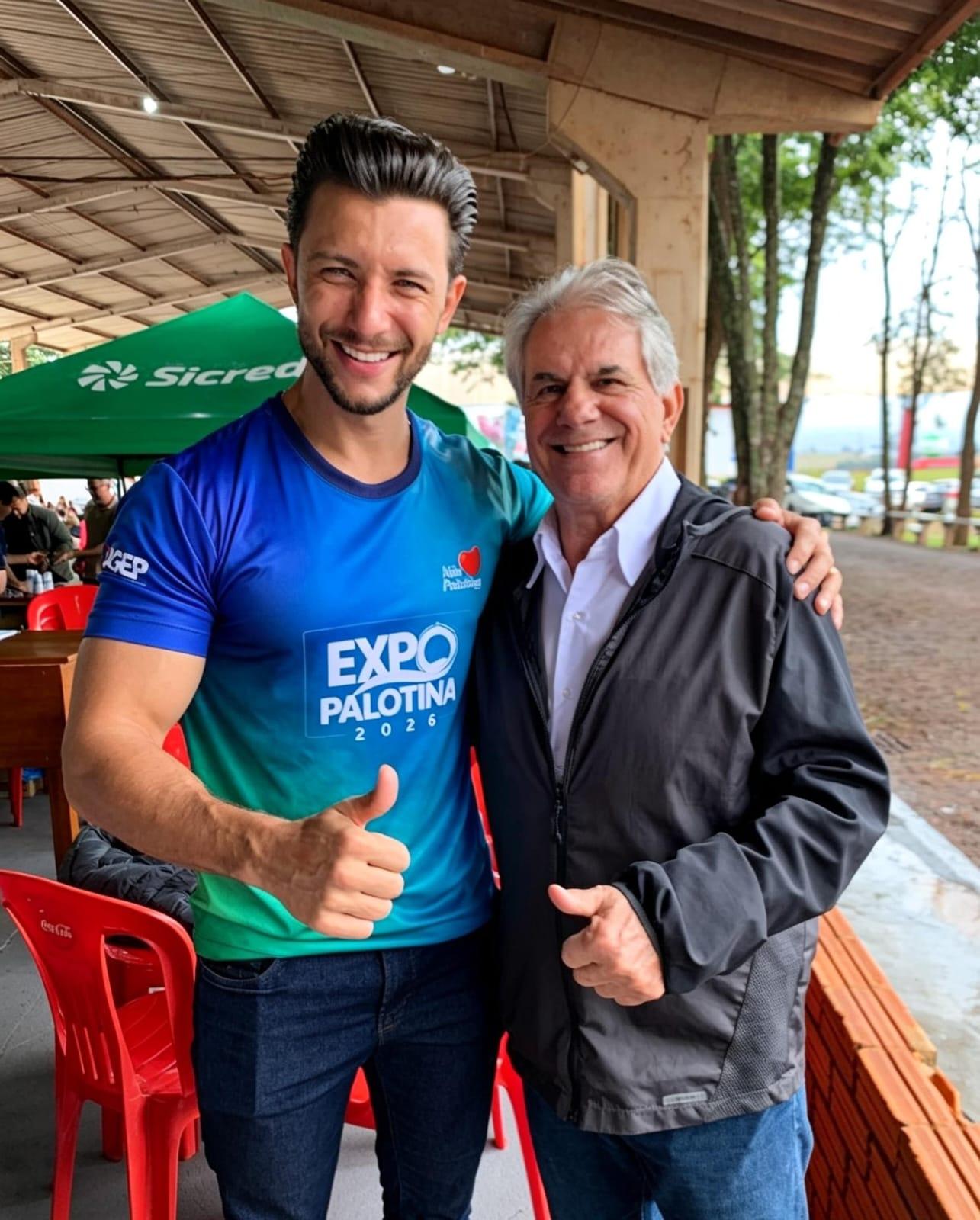 🤝 Luiz Ernesto de Giacometti e Rodrigo Ribeiro durante a Expo Palotina 2026, a maior edição da história da feira