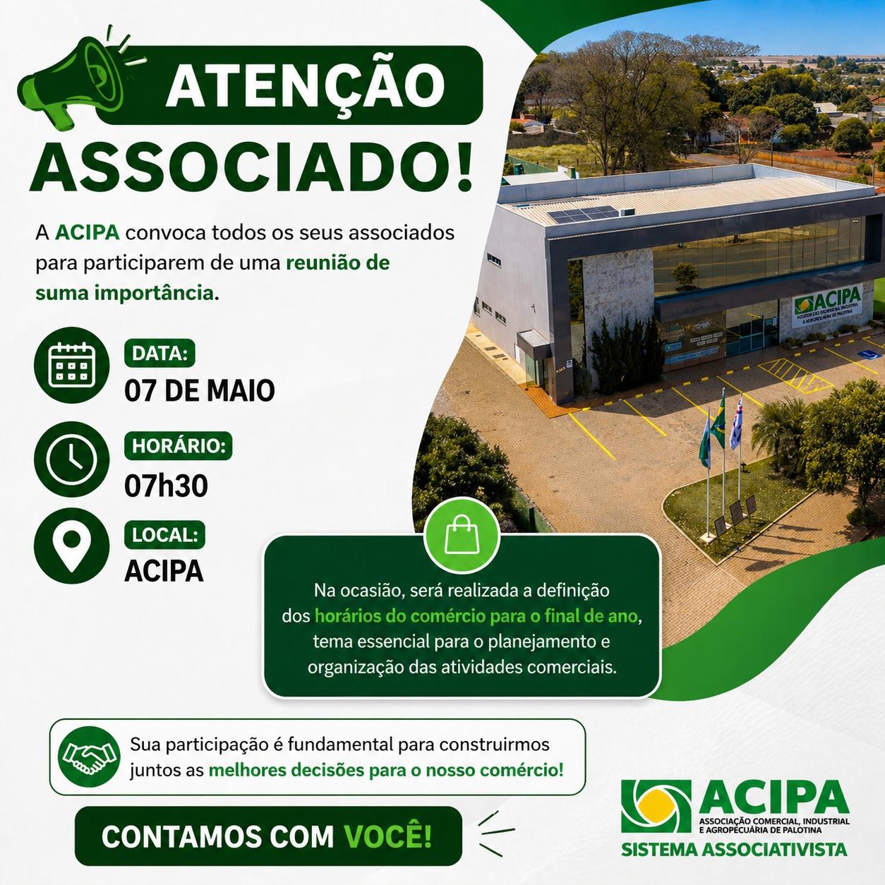 Reunião que vai definir os horários especiais do comércio em Palotina, incluindo o funcionamento no fim de ano