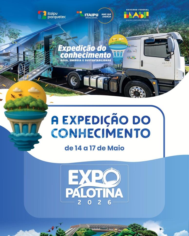 Expedição do Conhecimento será uma das atrações educativas da Expo Palotina 2026, levando ciência, sustentabilidade e atividades interativas para toda a família