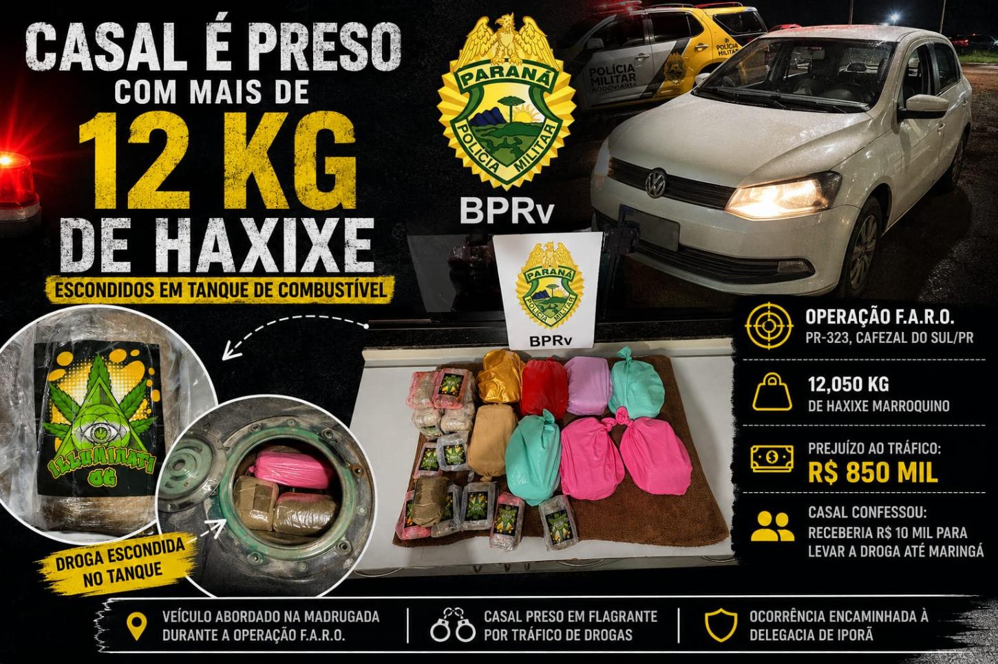Casal é preso com mais de 12 kg de haxixe escondidos em tanque de combustível