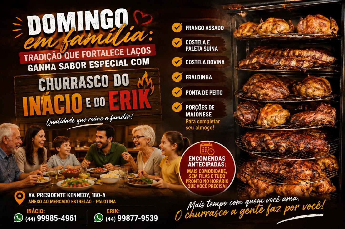 Domingo em família: tradição que fortalece laços ganha sabor especial com o Churrasco do Inácio e do Erik