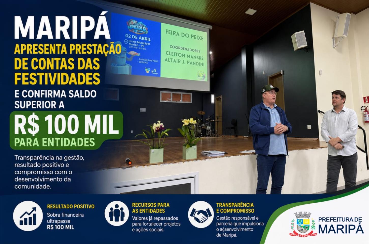 Maripá apresenta prestação de contas das festividades e confirma saldo superior a R$ 100 mil para entidades