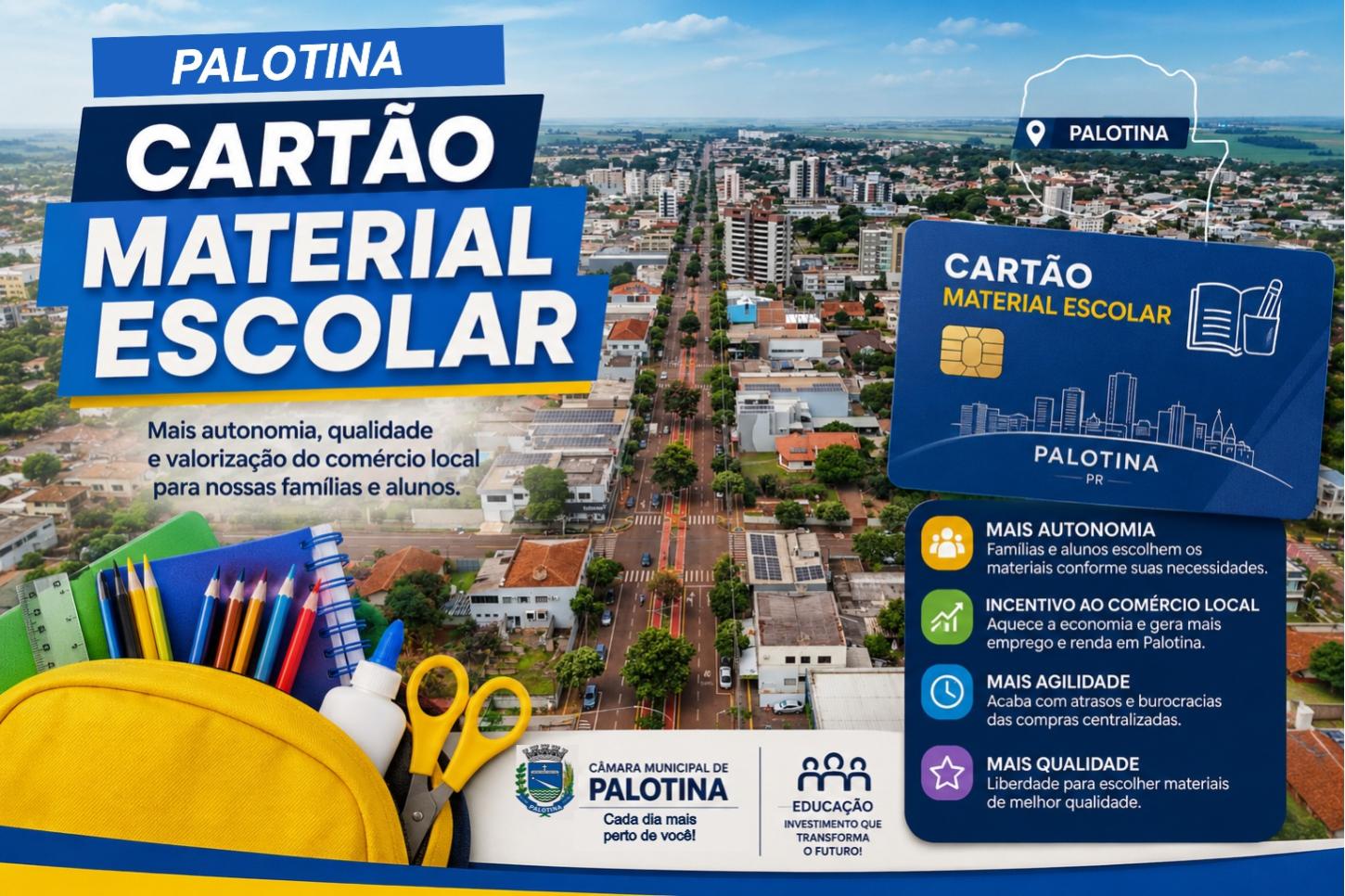 Palotina avança na modernização da educação com aprovação do Cartão Material Escolar