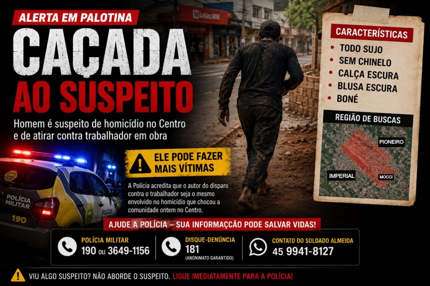 Polícia faz alerta urgente após novo ataque e pede ajuda da população em Palotina