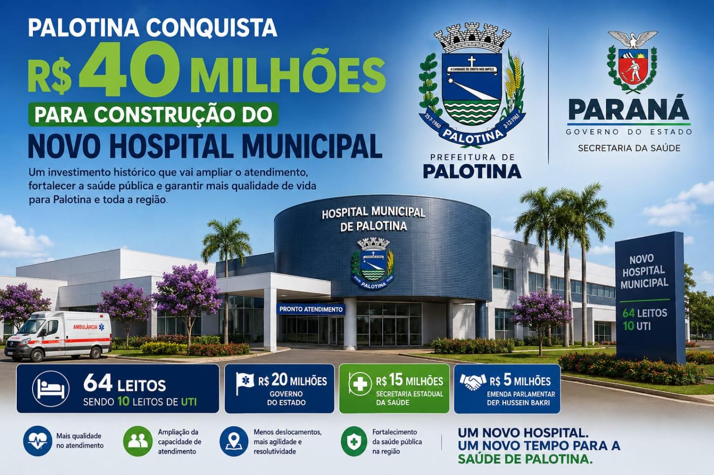 🏥 Um novo capítulo para a saúde de Palotina: prefeito Rodrigo Ribeiro comemorou a confirmação de R$ 40 milhões para a construção do novo Hospital Municipal de Palotina