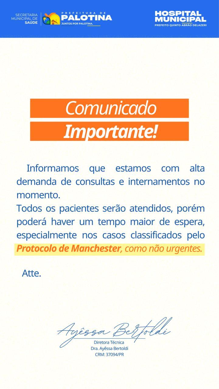 Comunicado da direção do Hospital Municipal de Palotina