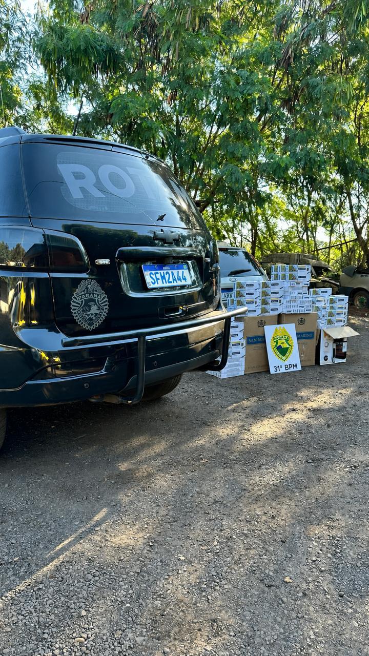 Carga de 250 pacotes de cigarros de origem estrangeira foi apreendida pela equipe ROTAM