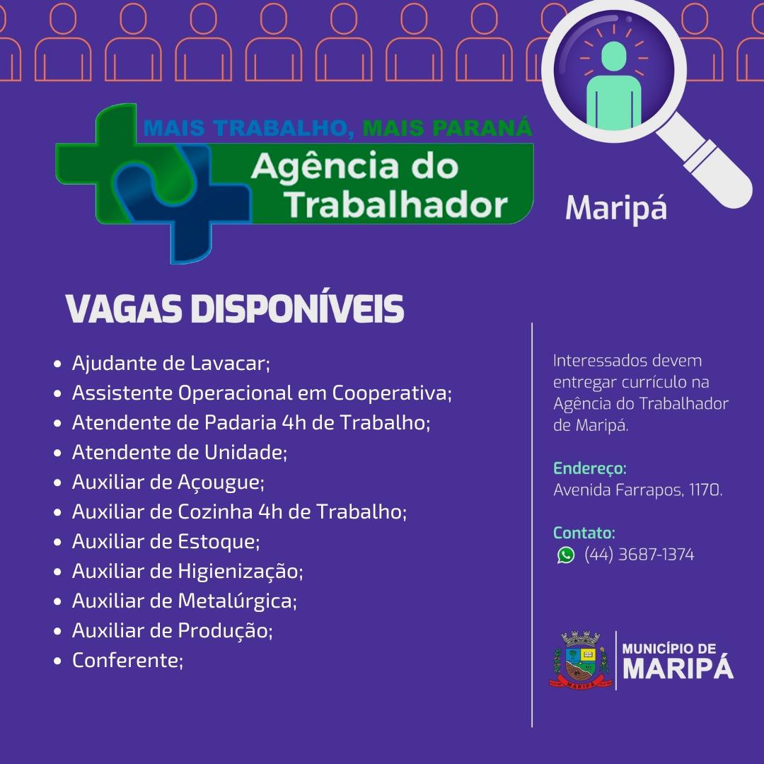 Relação de vagas abertas no Sine de Maripá