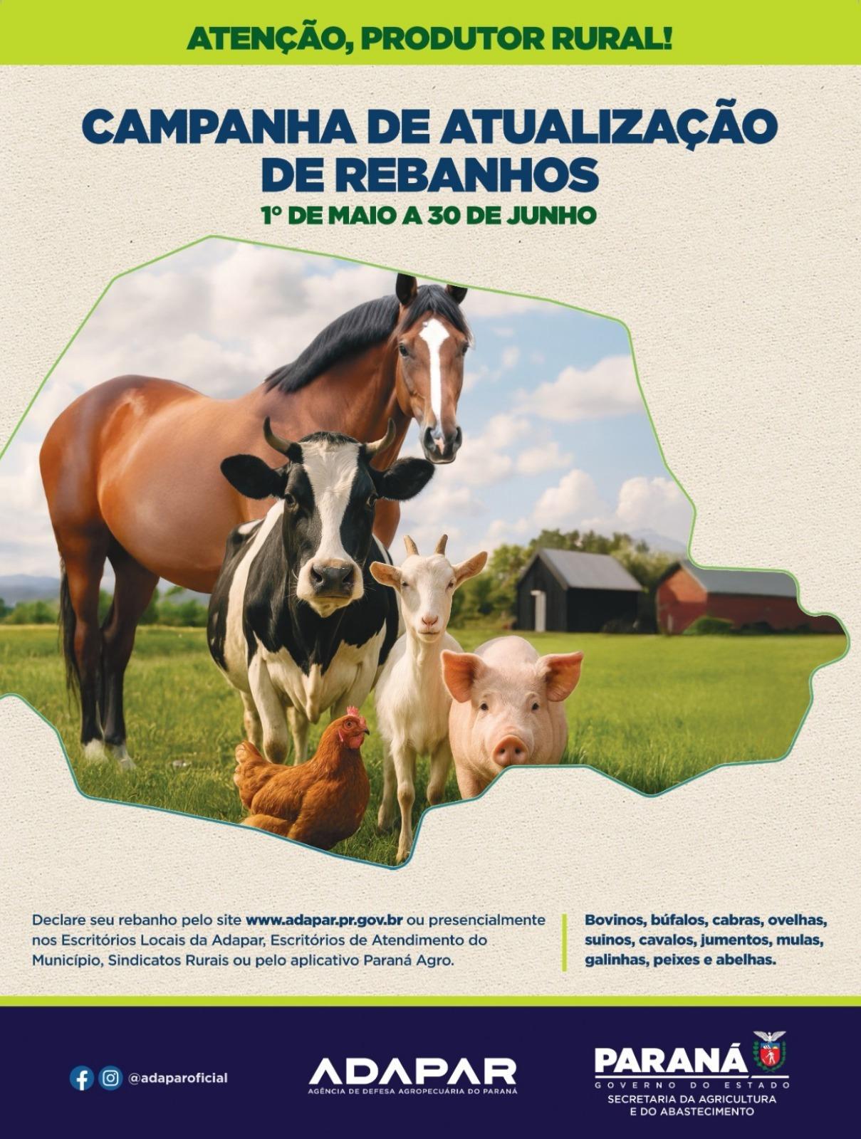 Produtores rurais de Maripá devem ficar atentos ao prazo final da Campanha de Atualização de Rebanhos da ADAPAR, que segue até o dia 30 de junho