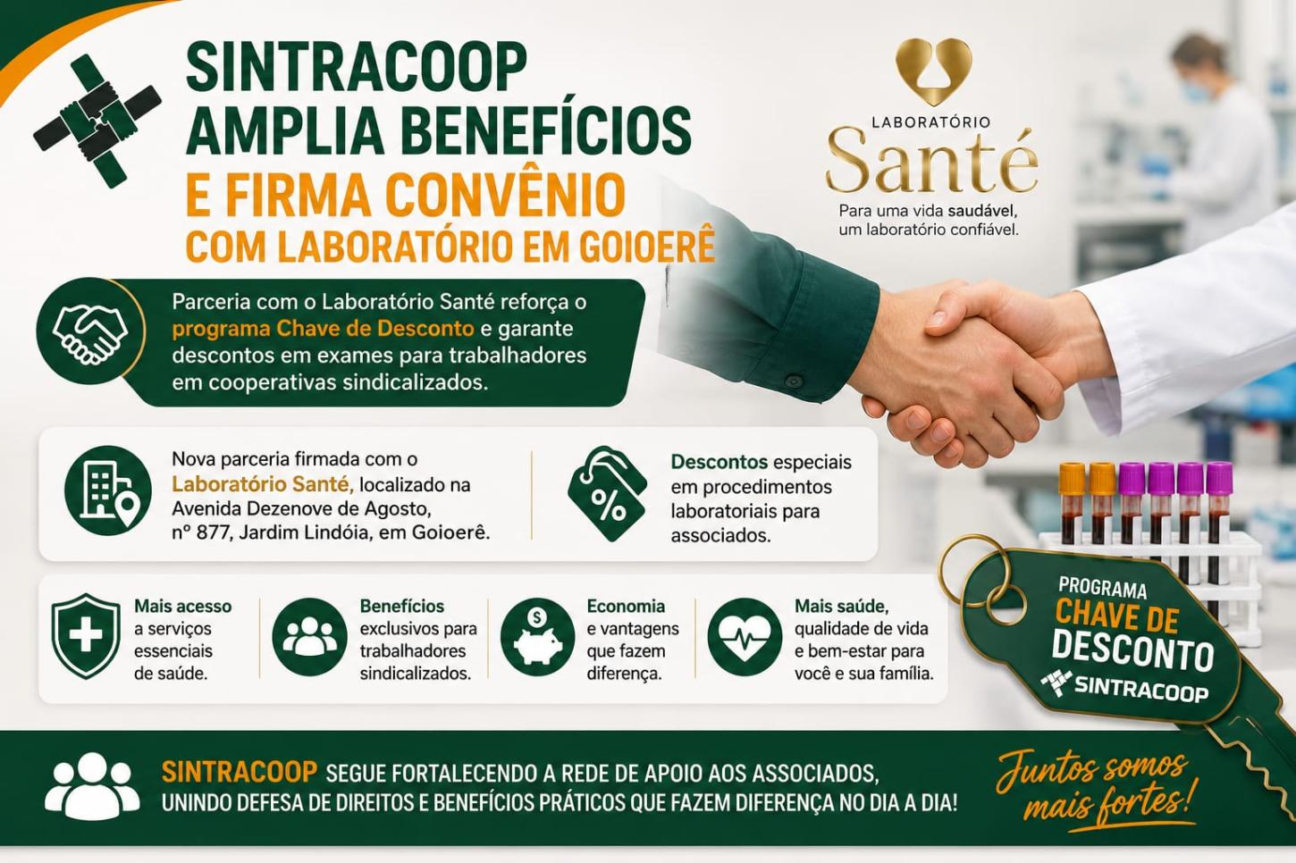 Sintracoop de Goioerê firma convênio com o Laboratório Santé por meio do programa Chave de Desconto