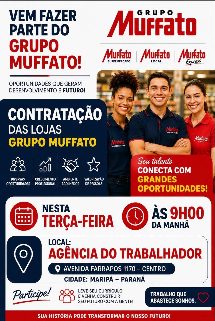 Na terça-feira, às 9h as entrevistas serão para vagas de emprego no grupo Muffato