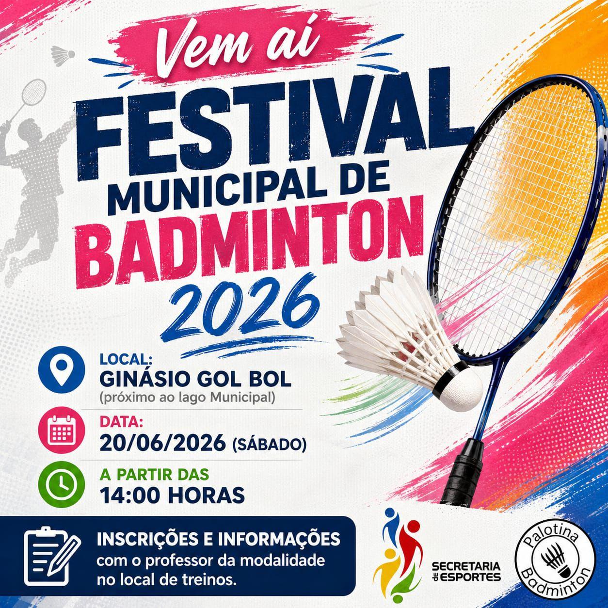 Festival Municipal de Badminton 2026 será realizado neste sábado a partir das 14h