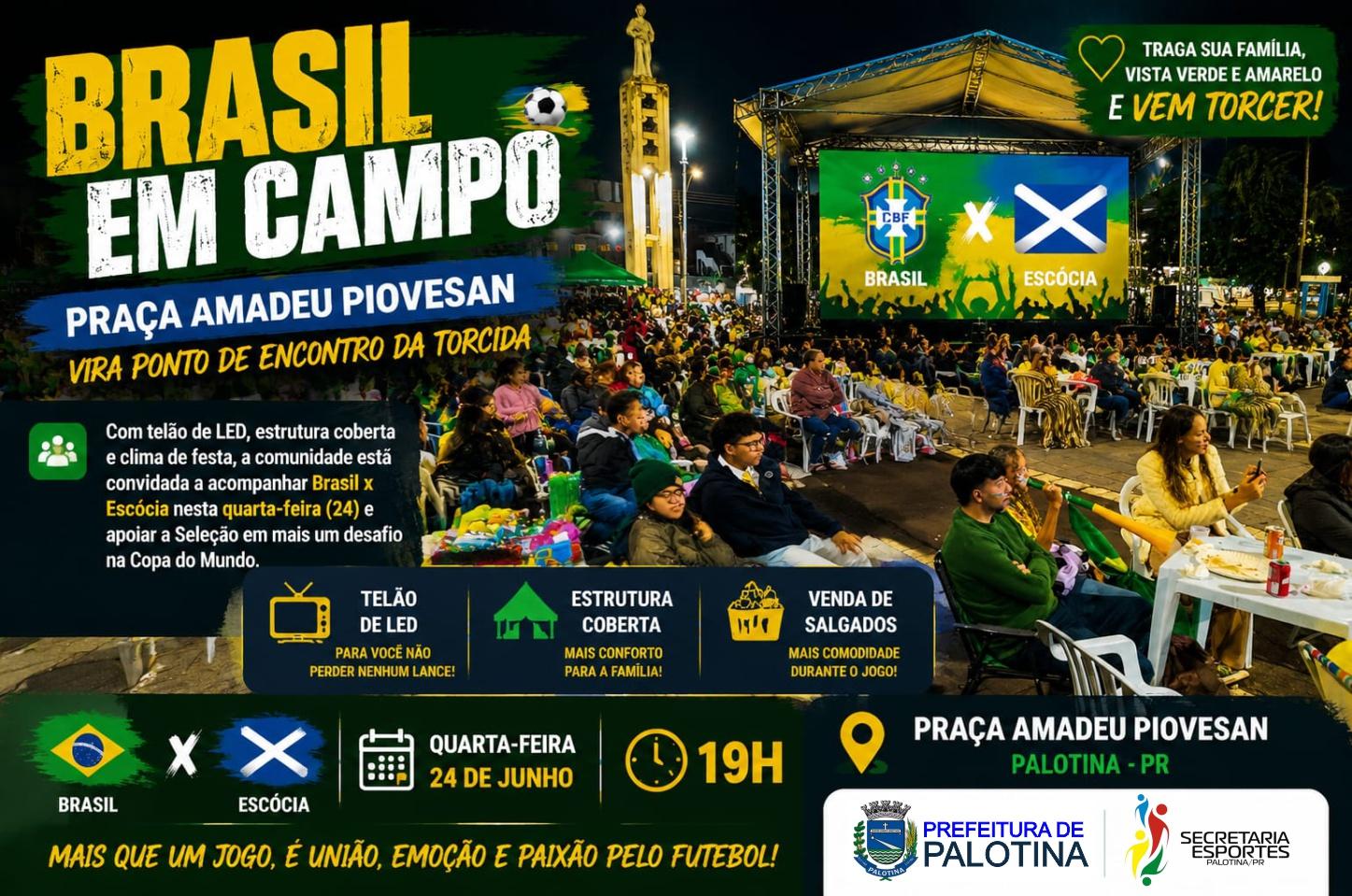 Praça Amadeu Piovesan vira ponto de encontro da torcida em Palotina