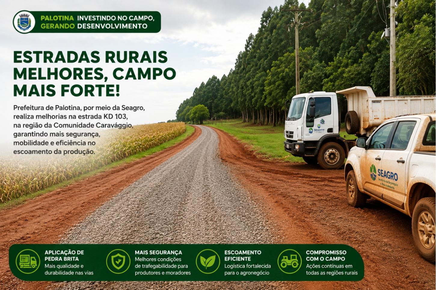 Prefeitura de Palotina melhora estradas rurais e fortalece o setor do agronegócio