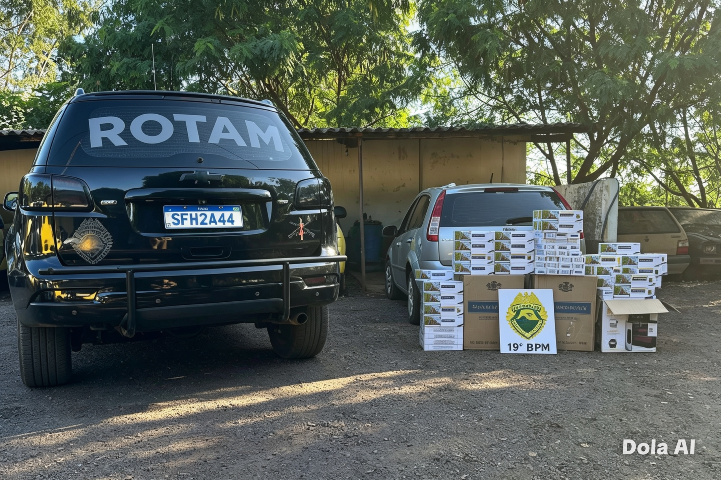 ROTAM intercepta carga de cigarros contrabandeados escondida em carro