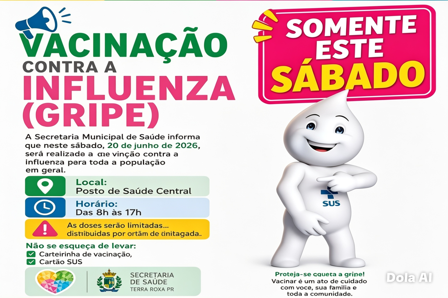 Terra Roxa realiza vacinação contra a gripe neste sábado para toda a população