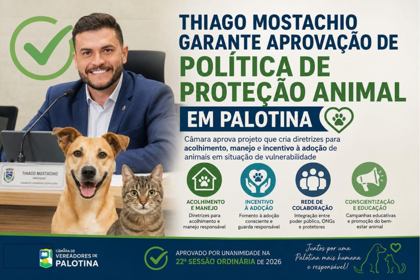 Thiago Mostachio garante aprovação de política de proteção animal em Palotina