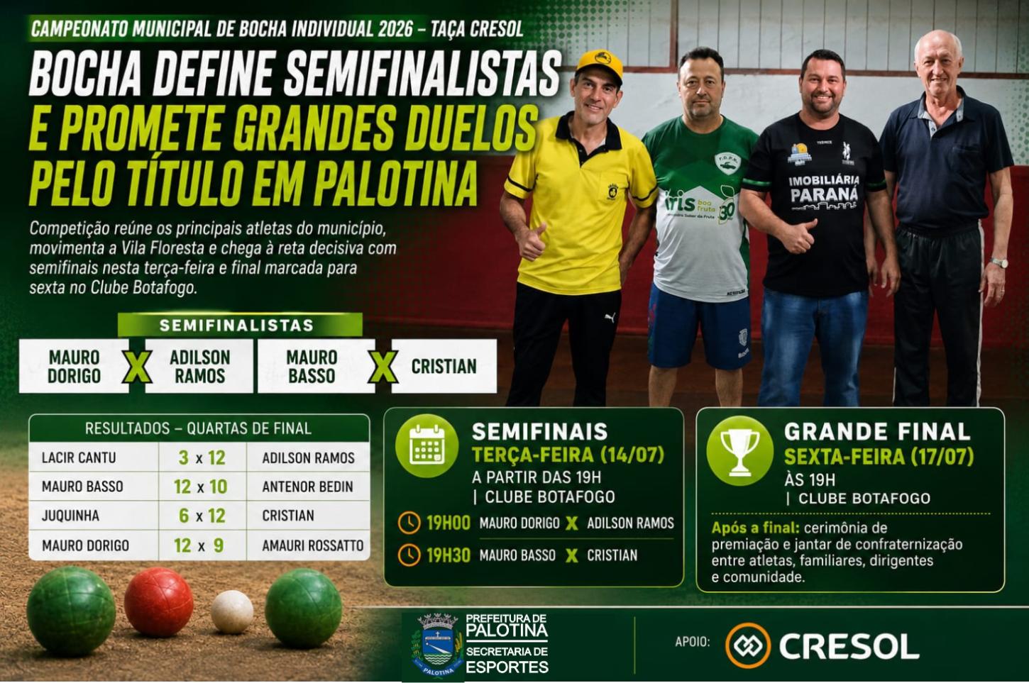 Bocha define semifinalistas e promete grandes duelos pelo título em Palotina