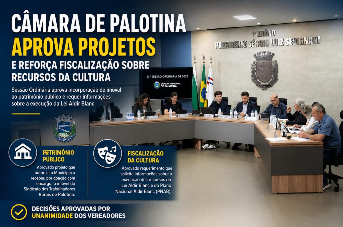 Câmara de Palotina aprova incorporação de imóvel público e amplia fiscalização sobre recursos da cultura