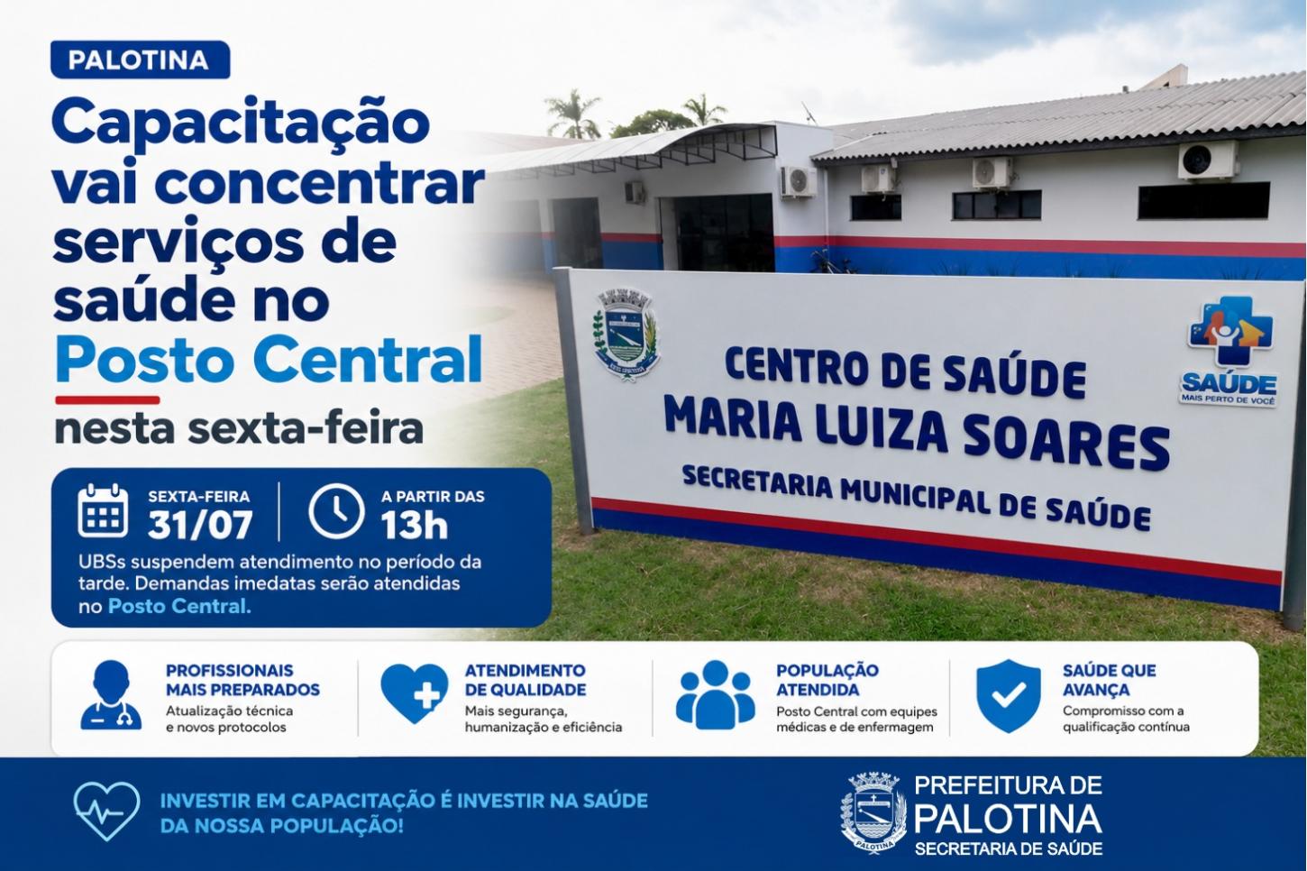Capacitação vai concentrar serviços de saúde no Posto Central nesta sexta-feira