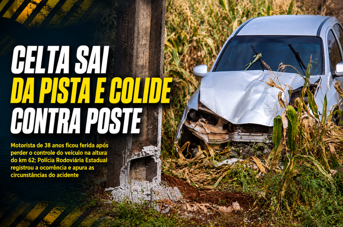 Celta sai da pista e colide contra poste na PR-488