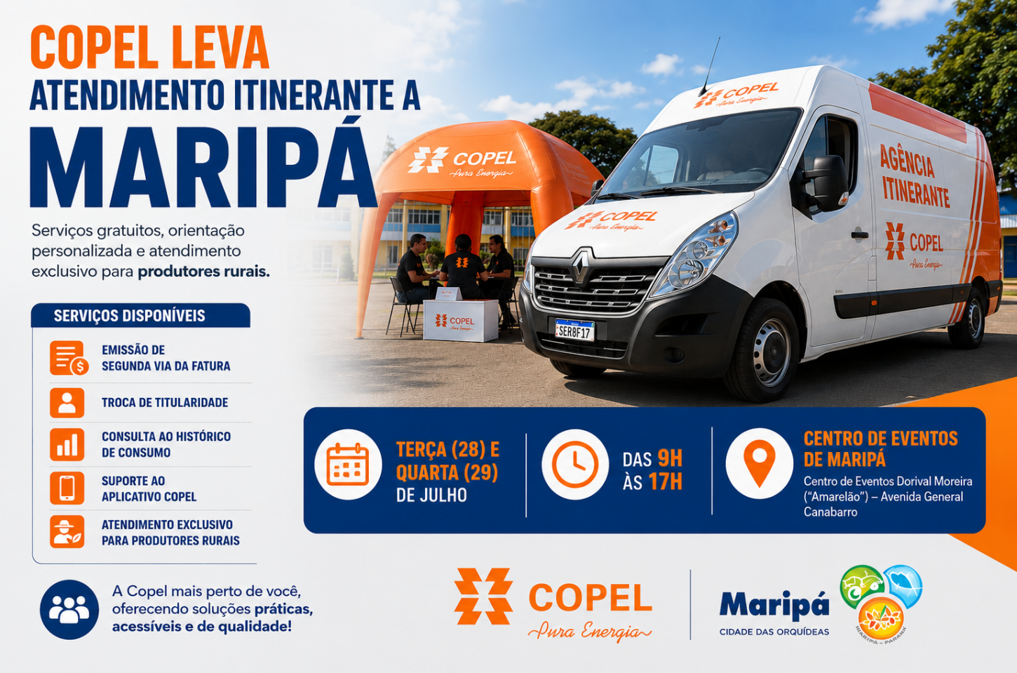Copel leva atendimento itinerante a Maripá com serviços gratuitos e orientação aos consumidores