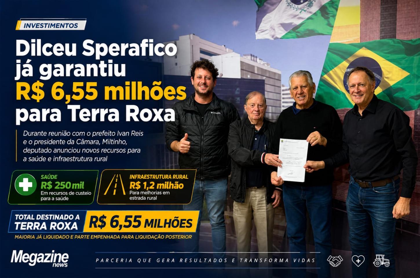 Dilceu Sperafico já garantiu R$ 6,55 milhões para Terra Roxa
