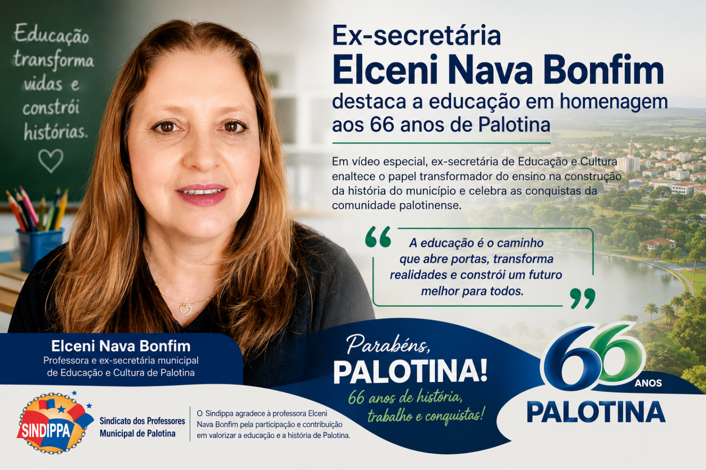 Ex-secretária Elceni Nava Bonfim destaca a educação em homenagem aos 66 anos de Palotina