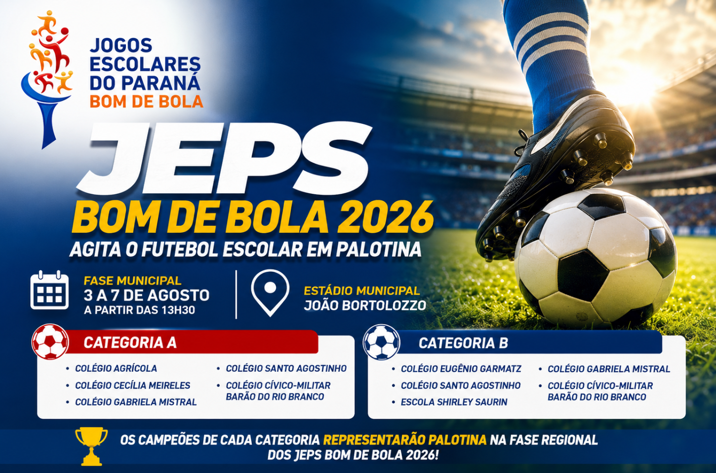 JEPS Bom de Bola 2026 agita o futebol escolar em Palotina