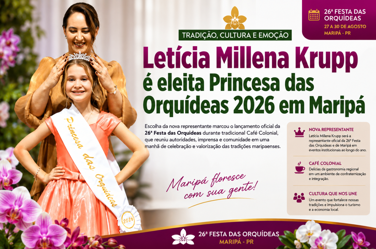 Letícia Millena Krupp é eleita Princesa das Orquídeas 2026 em Maripá
